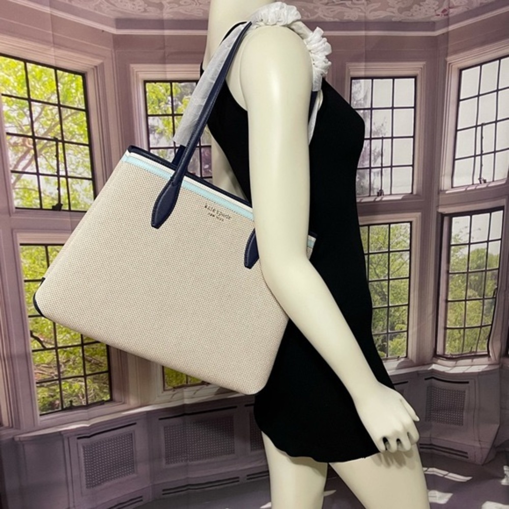 Kate Spade Blue Canvas Large Tote with Wristlet - Picture 12 of 15